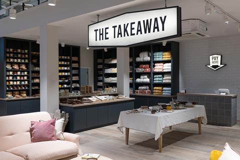 Loaf Edinburgh interior showing tablewares and a sign saying 'The Takeaway'